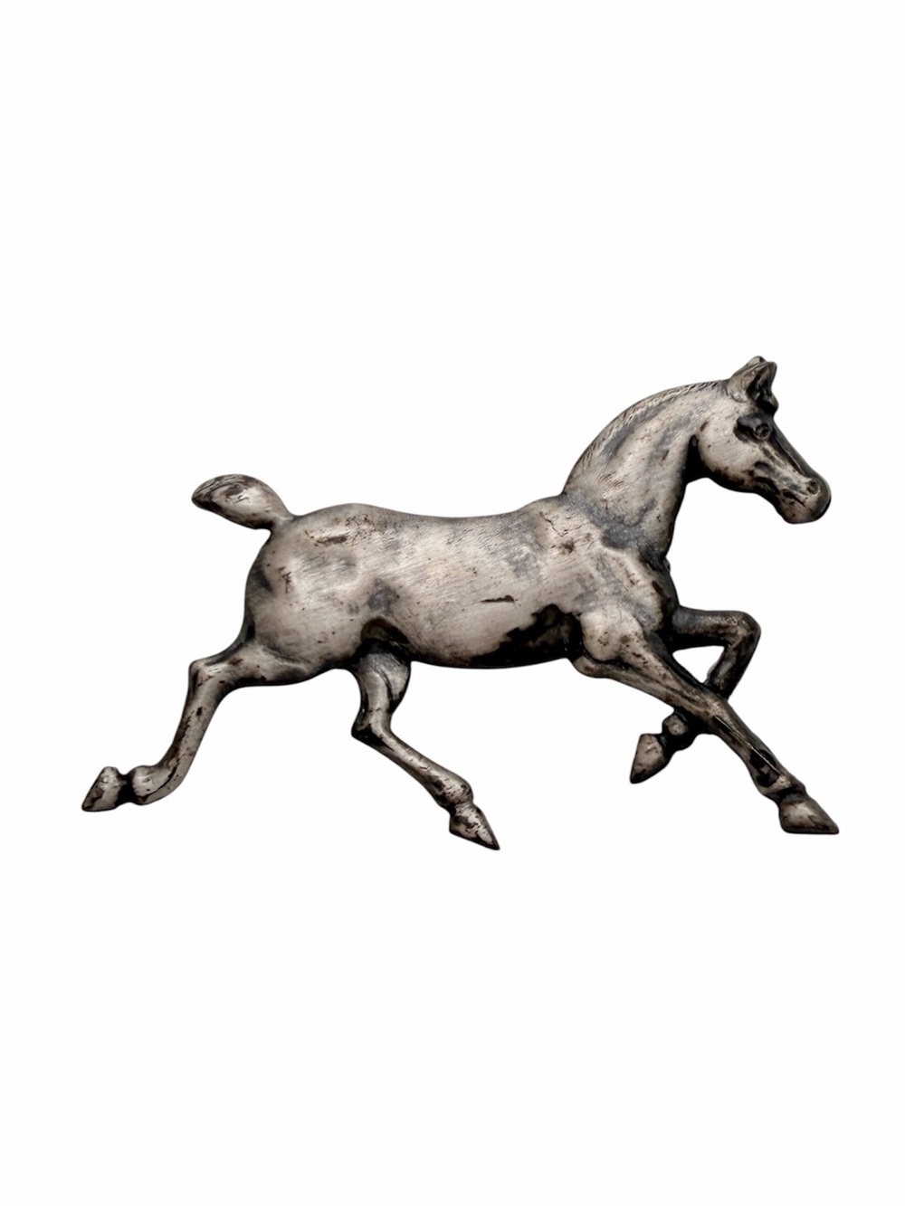Vintage Running Horse Brooch Silver Tone Equestrian Figural Pin